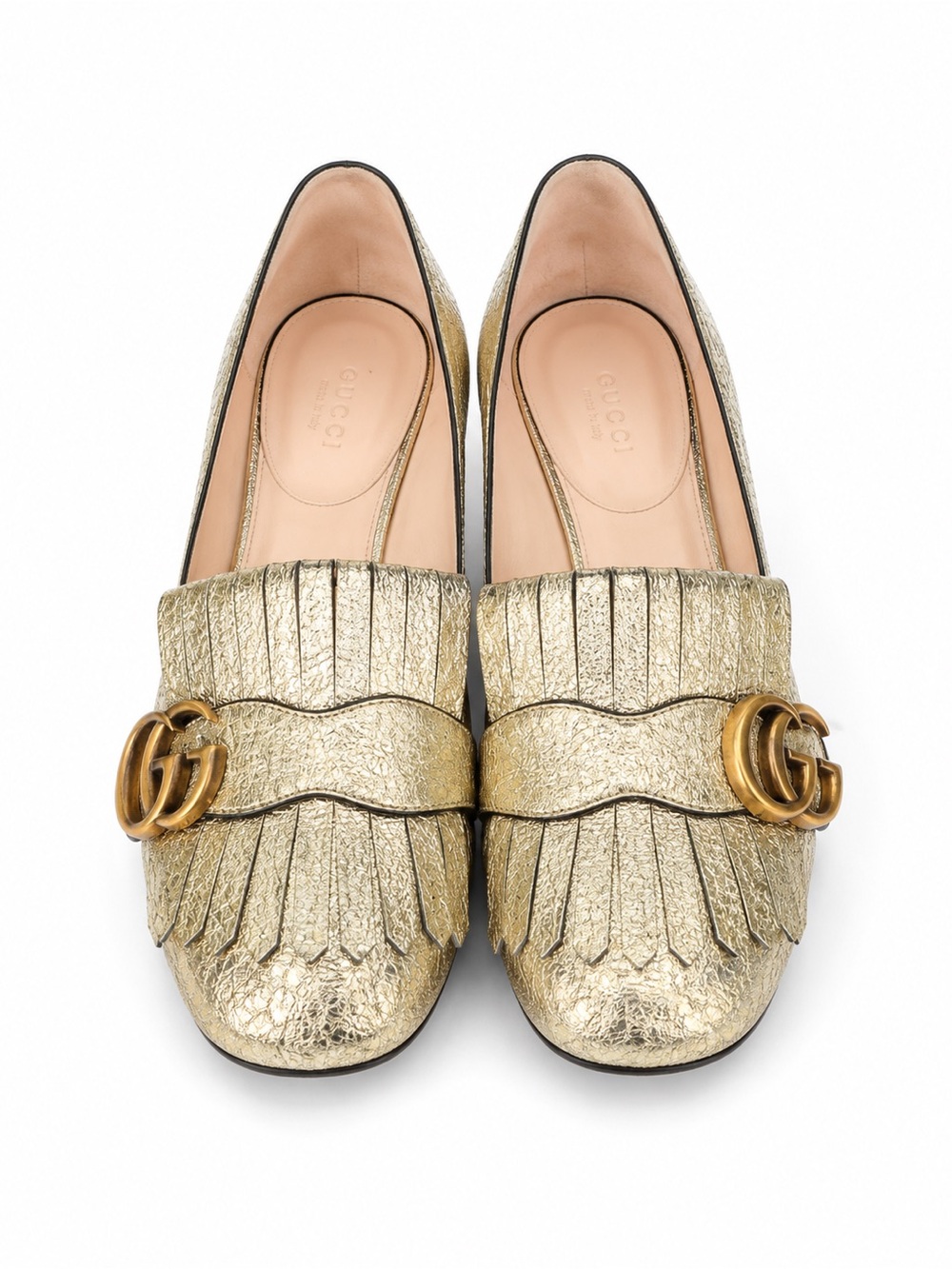 Gucci Marmont Metallic Gold Leather Fringe Ballet Flats GG Logo Size 37 - Picture 2 of 9